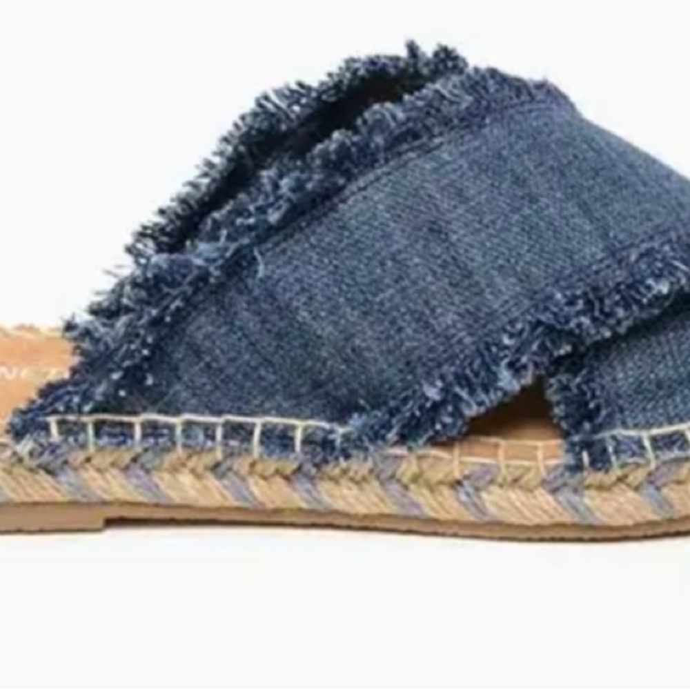 Minnetonka Blue Denim Frayed Espadrille Sandals